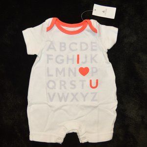 Baby Gap NWT White I Love You Alphabet Shortie Romper Newborn